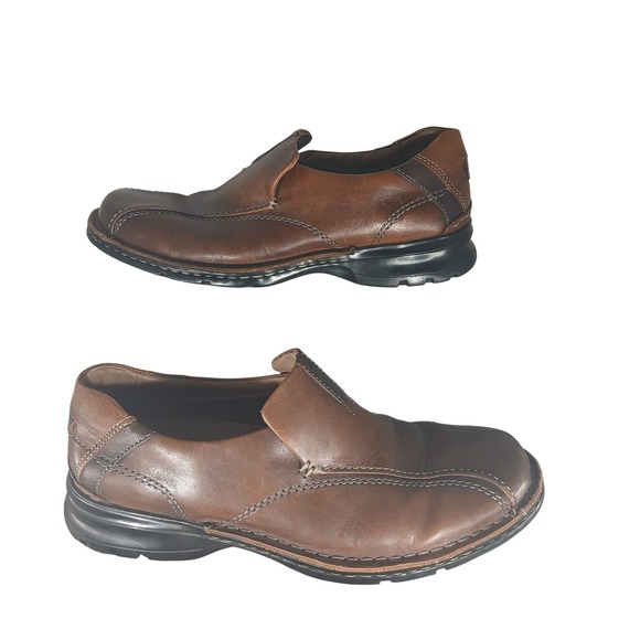 Clarks Other - Clarks Loafers 10M Brown Leather Slip On Square Toe Contrast Stitch 70846 Mens